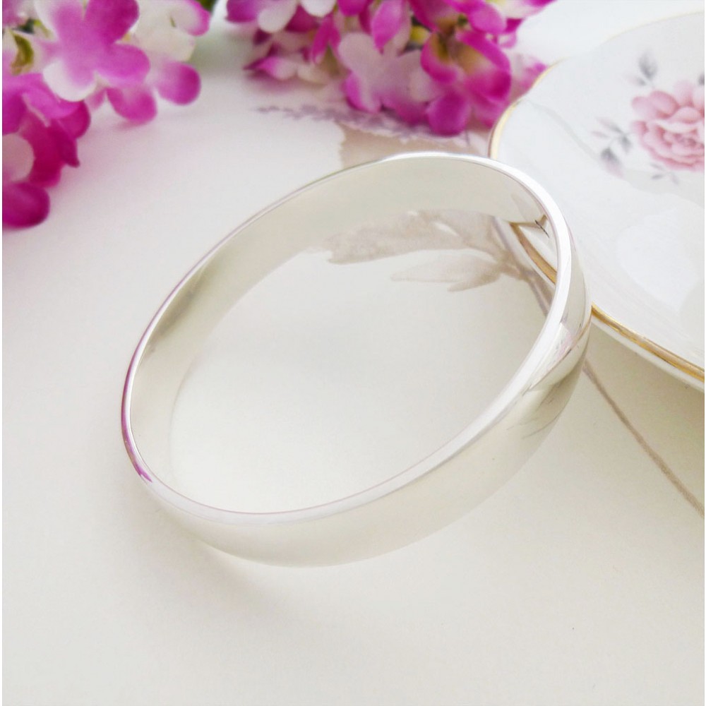 Engravable Ava Heavy Ladies Solid Bangle in 925 Sterling Silver