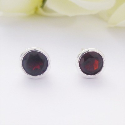 Garnet Studs with Galleried edges