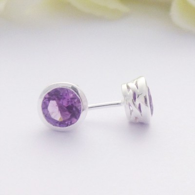 Amethyst Studs with Galleried Edge Amethyst Studs with Galleried Edge