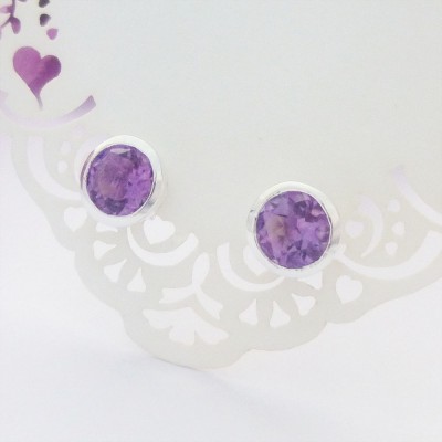 Amethyst Studs with Galleried Edge Amethyst Studs with Galleried Edge