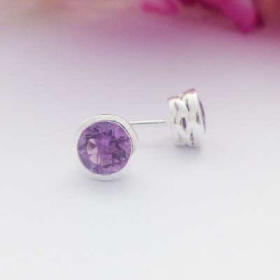 Amethyst Studs with Galleried Edge Amethyst Studs with Galleried Edge