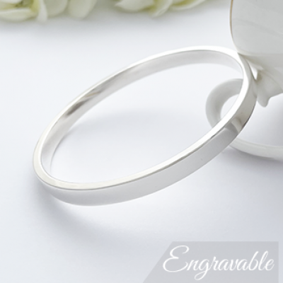 Anna engraved bangle, chunky solid sterling silver with polished interior