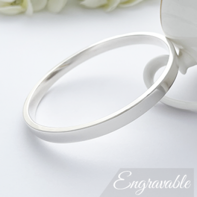 Oval Engraved Silver Bangle Bracelet