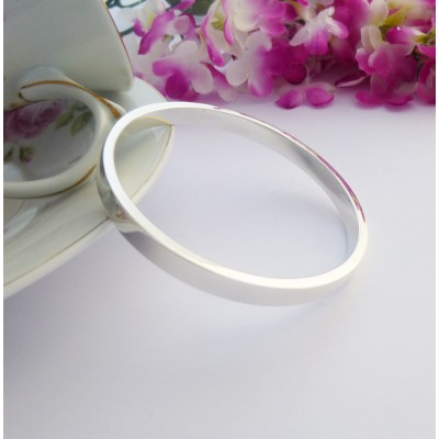 Anna engraved bangle, chunky solid sterling silver with polished interior