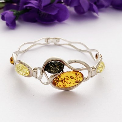 Amber stoned silver bangle