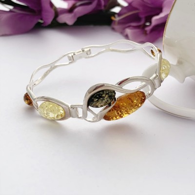 Amber stoned silver bangle