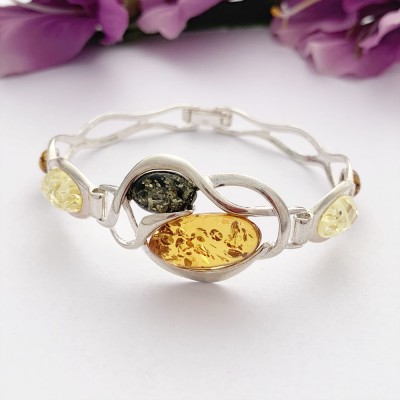 Amber stoned silver bangle