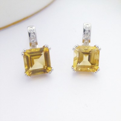 Square Citrine and CZ Studs Square Citrine and CZ Studs