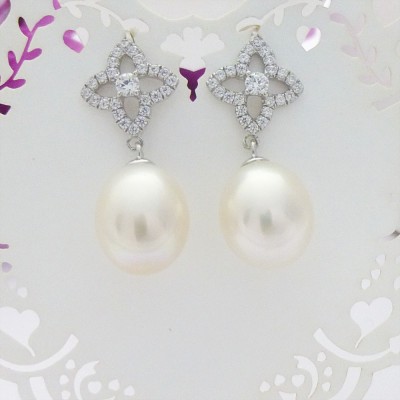 CZ Flower with Pearl Drop CZ Flower with Pearl Drop