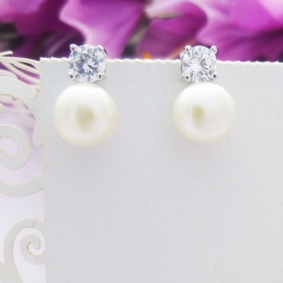 Classic Freshwater Pearl CZ Studs