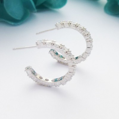 CZ Sterling Silver Half Hoops