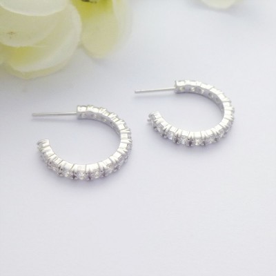 CZ Sterling Silver Half Hoops