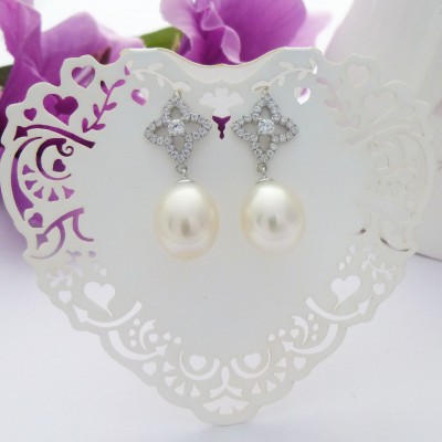 CZ Flower with Pearl Drop CZ Flower with Pearl Drop