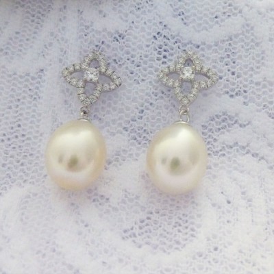 CZ Flower with Pearl Drop CZ Flower with Pearl Drop
