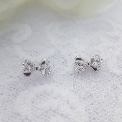 Sterling Silver CZ Bow Studs Sterling Silver CZ Bow Studs