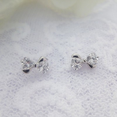 Sterling Silver CZ Bow Studs