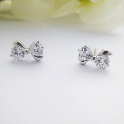 Sterling Silver CZ Bow Studs