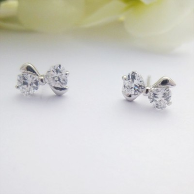 Sterling Silver CZ Bow Studs Sterling Silver CZ Bow Studs
