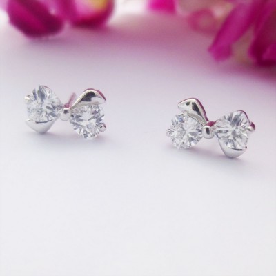 Sterling Silver CZ Bow Studs