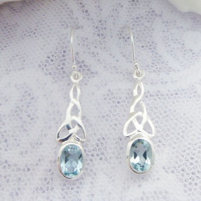 Blue Topaz Celtic Drop Earrings