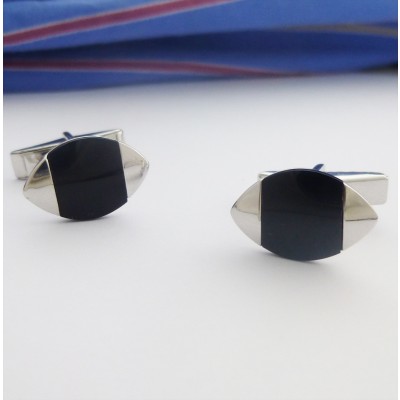 Sydney Silver Rugby Onyx Cufflinks