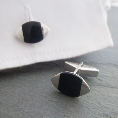 Sydney Silver Rugby Onyx Cufflinks