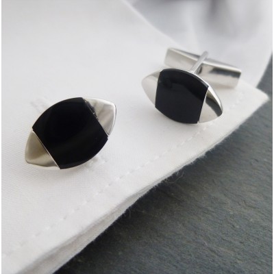 Sydney Silver Rugby Onyx Cufflinks