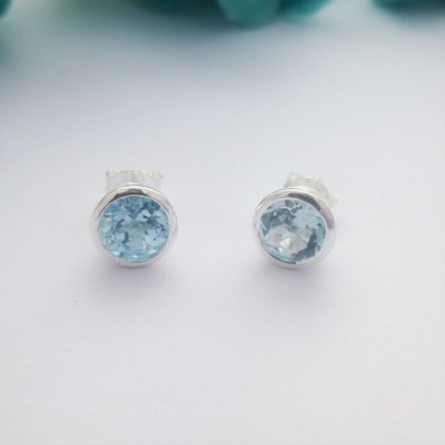 Blue Topaz Sterling Silver Studs 