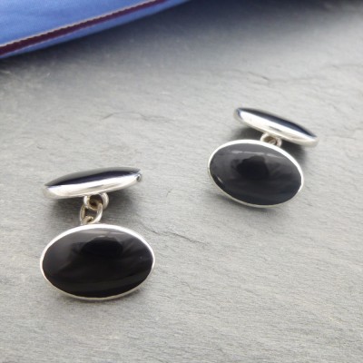 Paris Double Oval Onyx Cufflinks