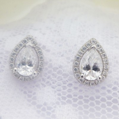 Cubic Zirconia Teardrop Studs