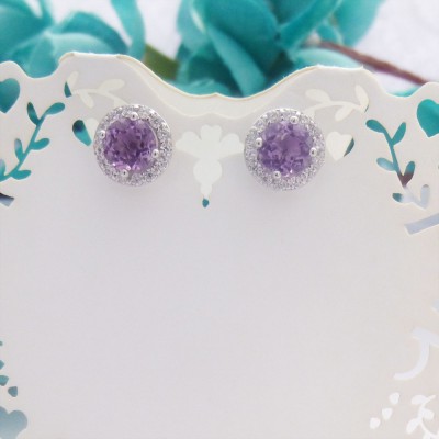 Round Amethyst & CZ Studs Round Amethyst & CZ Studs