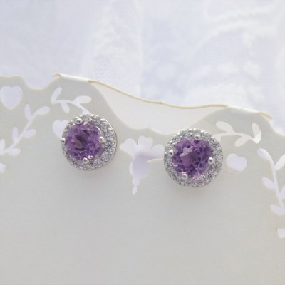 Round Amethyst & CZ Studs Round Amethyst & CZ Studs