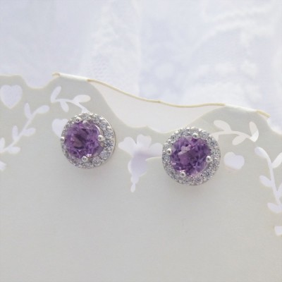 Round Amethyst & CZ Studs