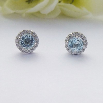 Round Blue Topaz CZ Studs