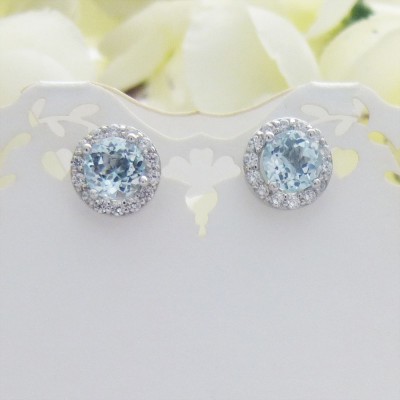 Round Blue Topaz CZ Studs