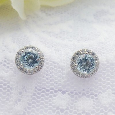 Round Blue Topaz CZ Studs