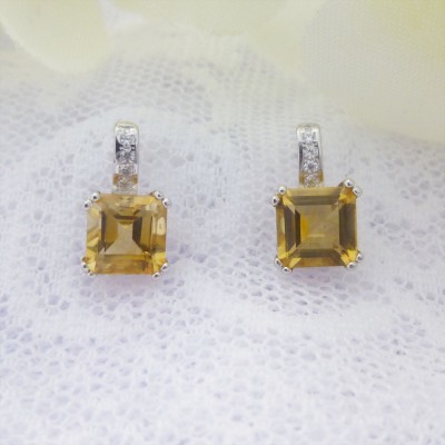 Square Citrine and CZ Studs