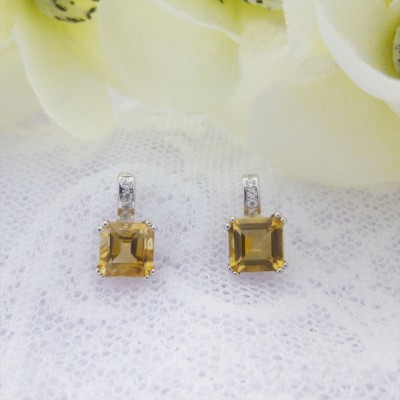 Square Citrine and CZ Studs