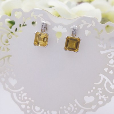 Square Citrine and CZ Studs