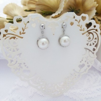 Cubic Zirconia and Freshwater Pearl Drop Earrings