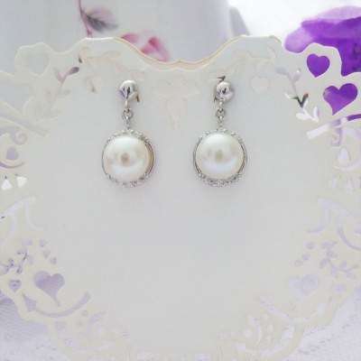 Cubic Zirconia and Freshwater Pearl Drop Earrings
