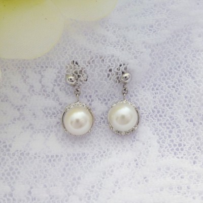 Cubic Zirconia and Freshwater Pearl Drop Earrings