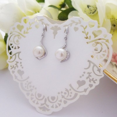 Freshwater Pearl and CZ Swirl Drop Earrings Freshwater Pearl and CZ Swirl Drop Earrings