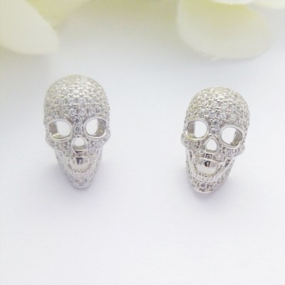 CZ Encrusted Silver Skull Studs