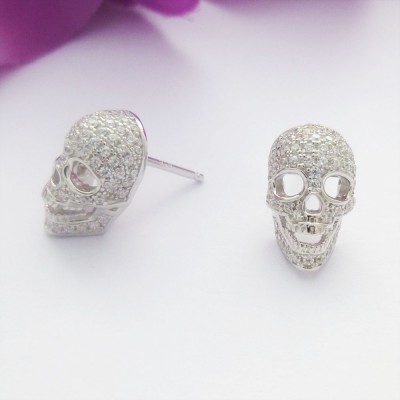 CZ Encrusted Silver Skull Studs