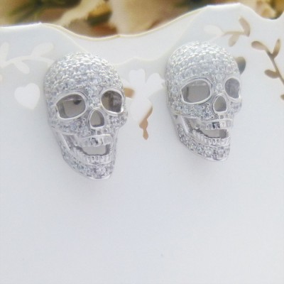 CZ Encrusted Silver Skull Studs