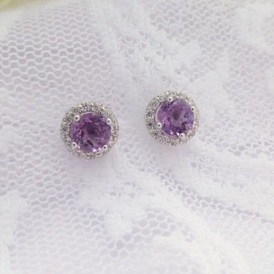 Round Amethyst & CZ Studs