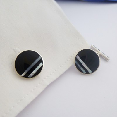 Rio Mother of Pearl and Onyx Stripes Cufflinks Rio Mother of Pearl and Onyx Stripes Cufflinks