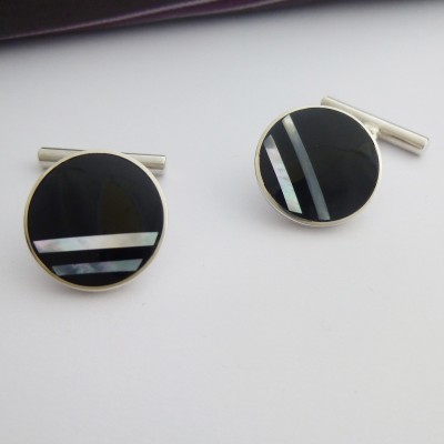 Rio Mother of Pearl and Onyx Stripes Cufflinks Rio Mother of Pearl and Onyx Stripes Cufflinks