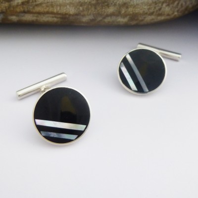 Rio Mother of Pearl and Onyx Stripes Cufflinks Rio Mother of Pearl and Onyx Stripes Cufflinks